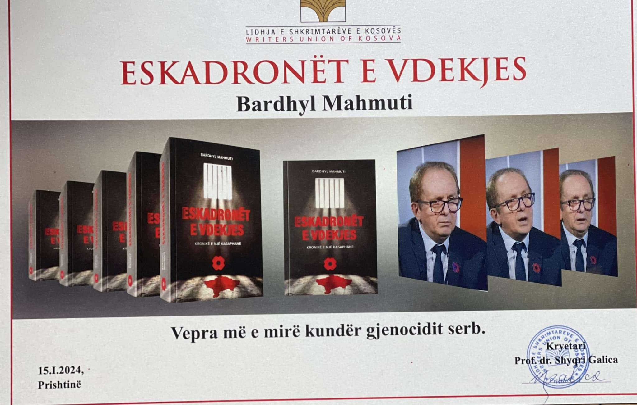 LSHK shpallë “ESKADRONËT E VDEKJES” të Bardhyl Mahmutit si roman më të mirë kundër genocidit serb